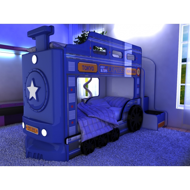 Двухъярусная кровать машина Паровоз синий